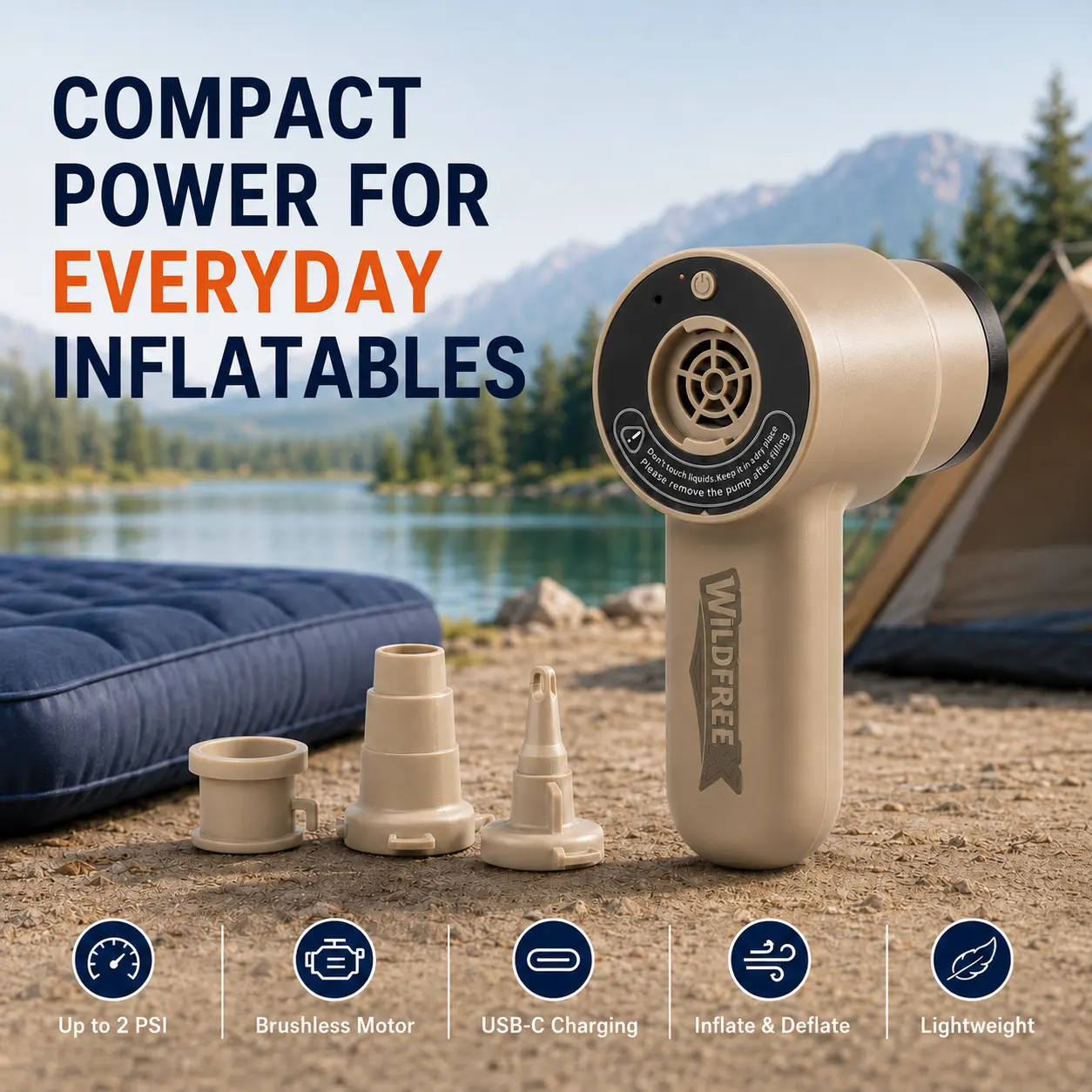 Compact brushless rechargeable GR-119P air pump for outdoor use