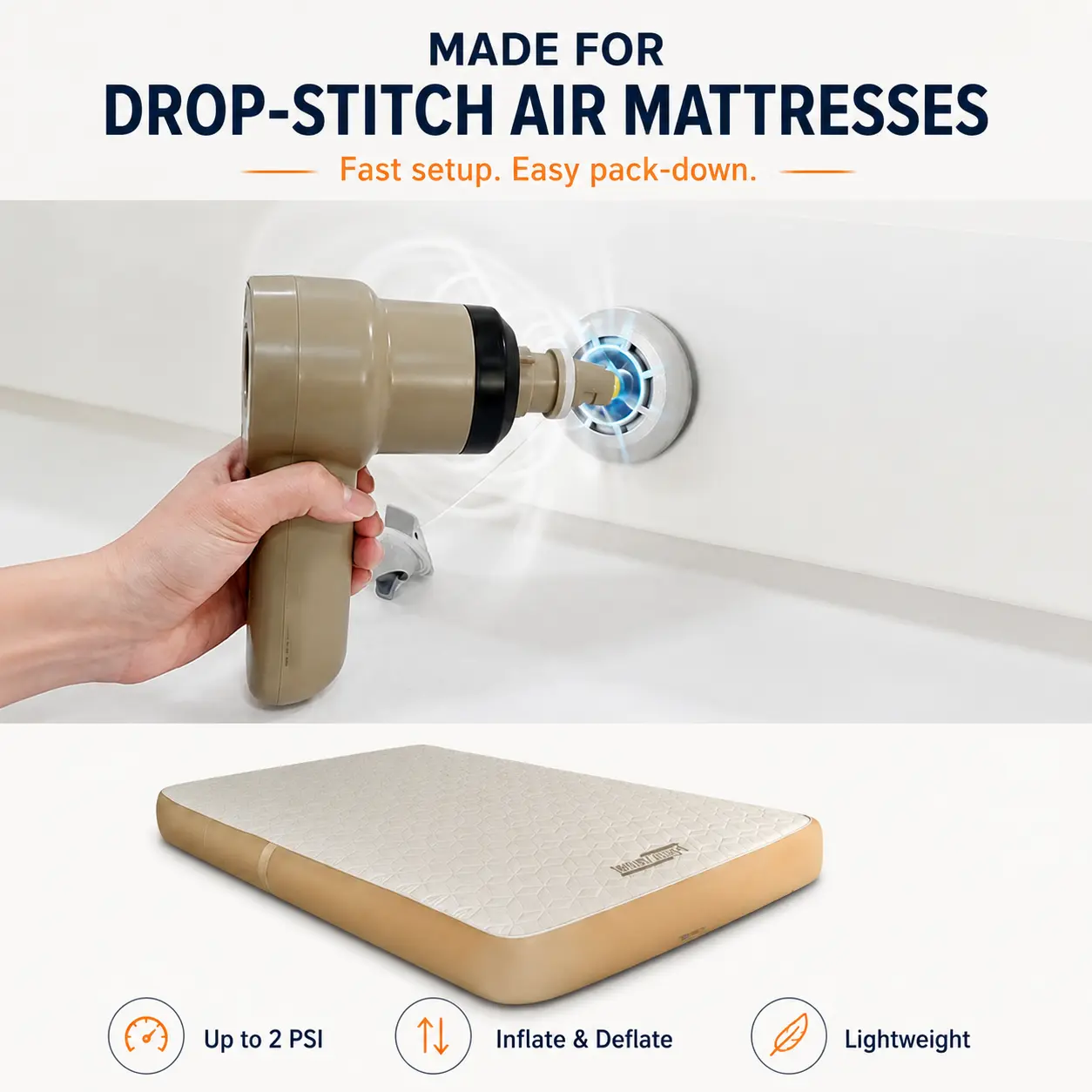 Air Spirit GR-119P inflating a low-pressure drop-stitch air mattress