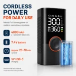 ATJ-005 4000mAh rechargeable tire inflator with 25 to 30 minute approximate runtime